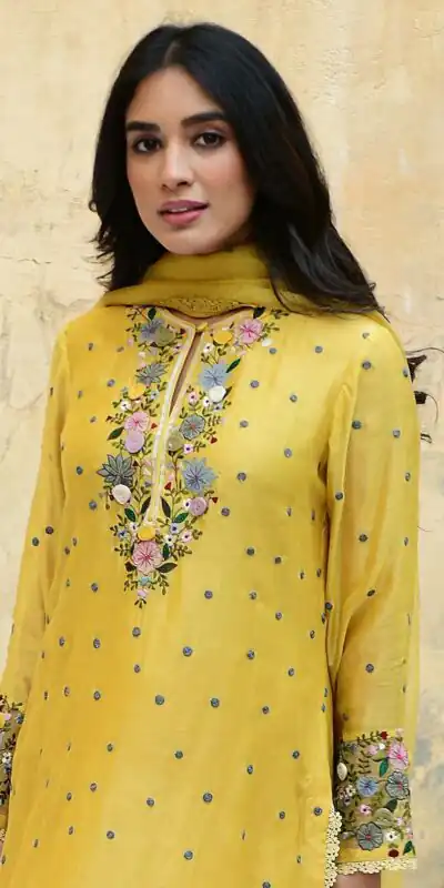 NSR 862 Yellow Faux Georgette Slawar Suit with Embroidery Work & Lace Work. Introductory Price ₹2149. Delivery 4-6 Working Days. Shop now. | Casual Suits, Jump Suits, Tops & Bottoms, Track Suits, Trendy Wear, Creative suits, Designer Suits, Palazzo Suits, Party Wear Suits, Patiala Suits, Salwar suit, Straight Suits