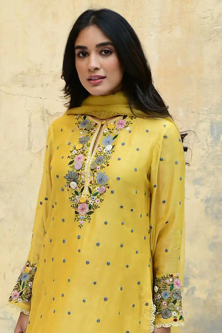 NSR 862 Yellow Faux Georgette Slawar Suit with Embroidery Work & Lace Work. Introductory Price ₹2149. Delivery 4-6 Working Days. Shop now. | Casual Suits, Jump Suits, Tops & Bottoms, Track Suits, Trendy Wear, Creative suits, Designer Suits, Palazzo Suits, Party Wear Suits, Patiala Suits, Salwar suit, Straight Suits