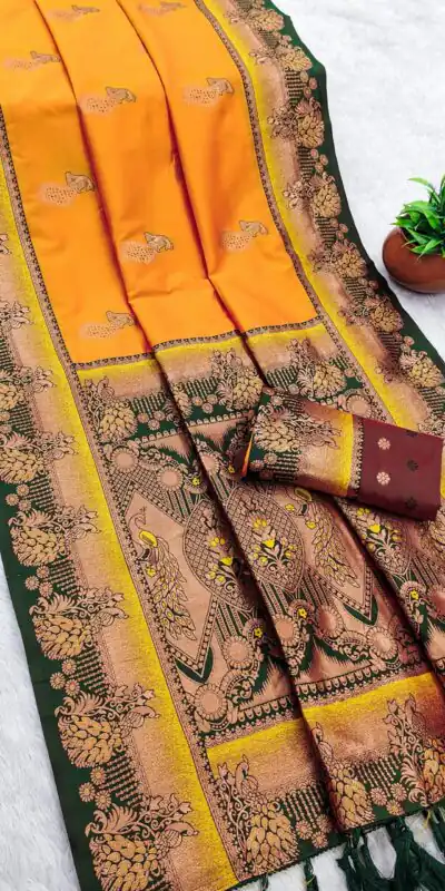 MB 1013 Yellow Color Paithani silk Saree with Zari Work & Lace Work. Festive Deal ₹2399. Delivery 4-6 Working Days. Shop now. | Creative Sarees, Embroidered Sarees, Bollywood Sarees, Designer Sarees, Ethnic Saree, Modern Digital sarees, Party Wear Sarees, Sarees