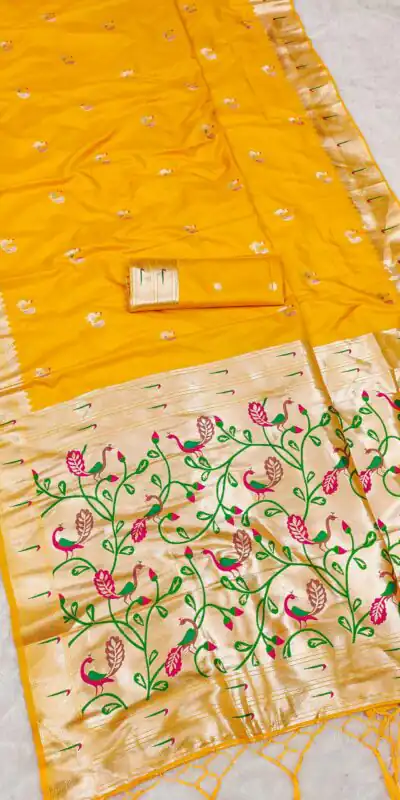 MB 389 Yellow Soft Paithani Silk Saree with Lace Work & Zari Work. Affordable Price ₹2049. Delivery 4-6 Working Days. Shop now. | Creative Sarees, Embroidered Sarees, Bollywood Sarees, Designer Sarees, Ethnic Saree, Modern Digital sarees, Party Wear Sarees, Sarees