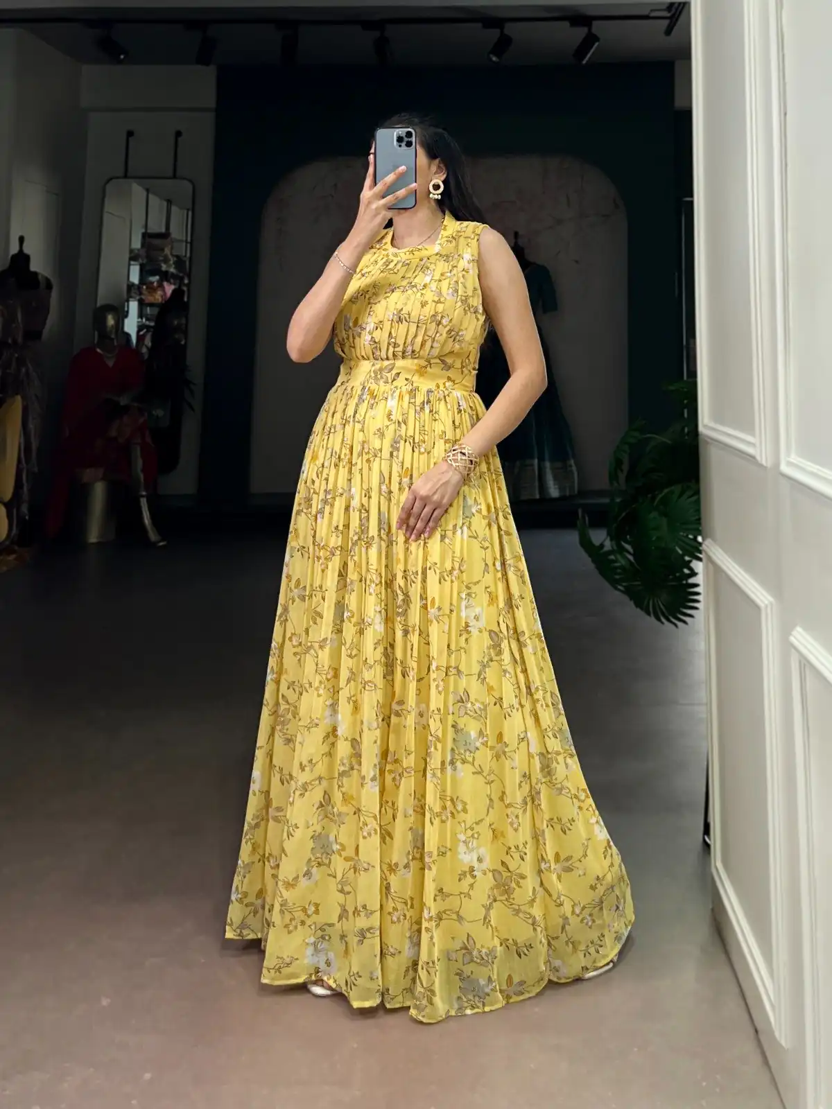 YNF 5200 Yellow Color Weightless Marbal Gown with Designer Work. Available at ₹1649 only. Delivery 4-6 Working Days. Shop now. | Bollywood Gowns, Creative Gowns, Designer Gowns, Embroidered Gowns, Gowns, Party Wear Gowns