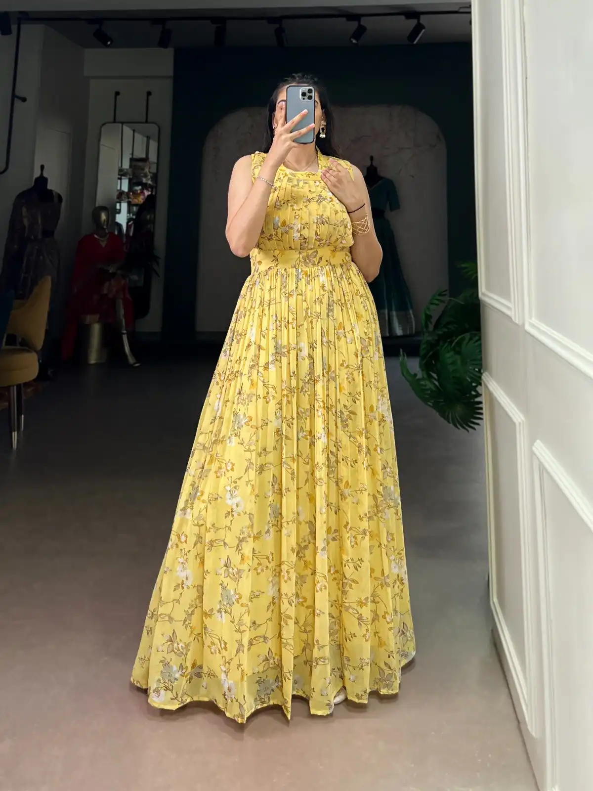 YNF 5200 Yellow Color Weightless Marbal Gown with Designer Work. Available at ₹1649 only. Delivery 4-6 Working Days. Shop now. | Bollywood Gowns, Creative Gowns, Designer Gowns, Embroidered Gowns, Gowns, Party Wear Gowns