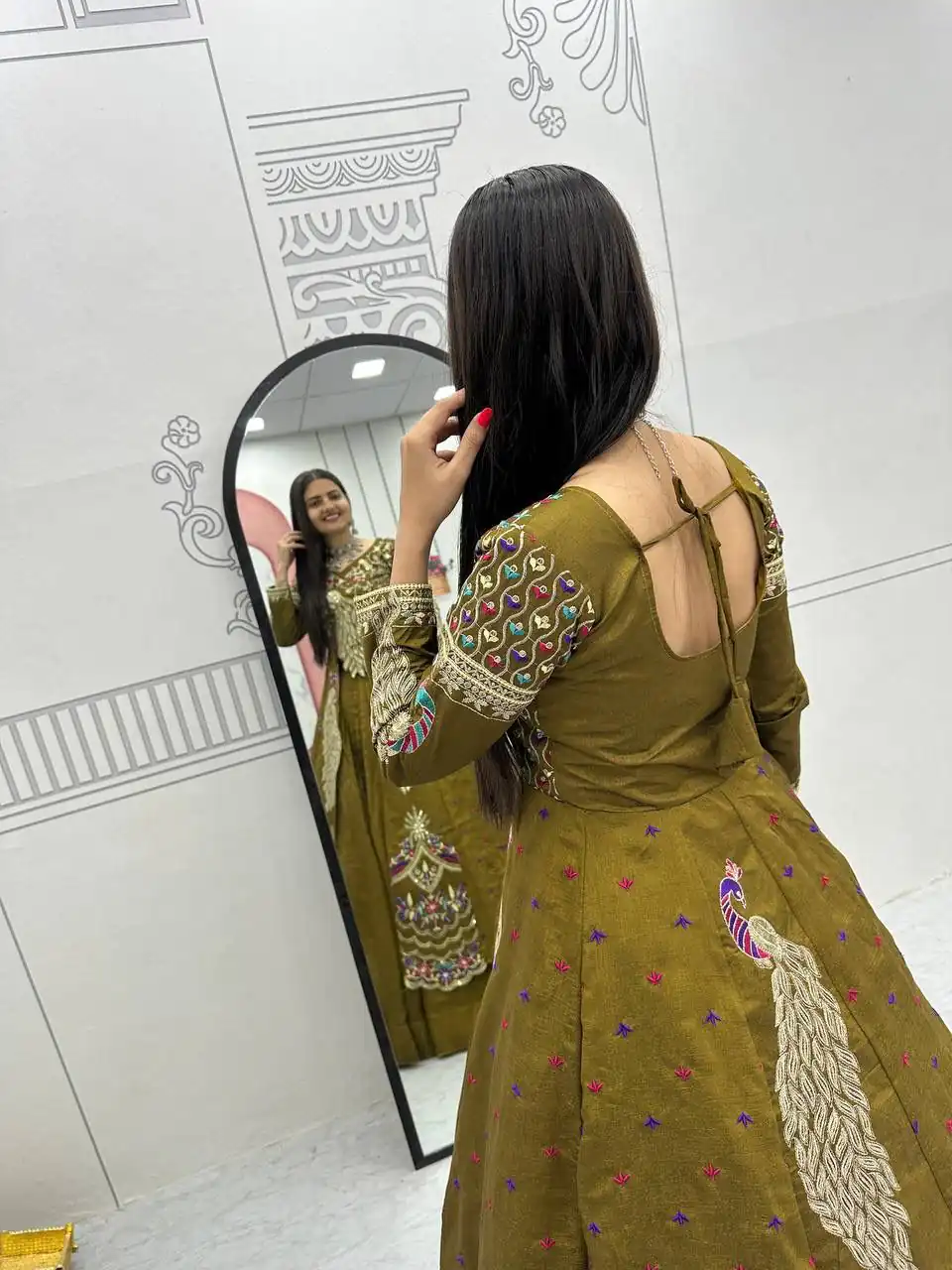 Mustered Vichitra Sequence Work Lehenga Choli - Image 8