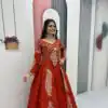 Orange Vichitra Sequence Work Lehenga Choli
