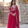 Red Faux Blooming Sequins Zari Work Gown