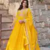 Yellow Faux Blooming Sequins Zari Work Gown