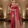 Pink Litchi Silk Embroidery Lace Work Saree