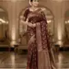 Maroon Litchi Silk Embroidery Lace Work Saree
