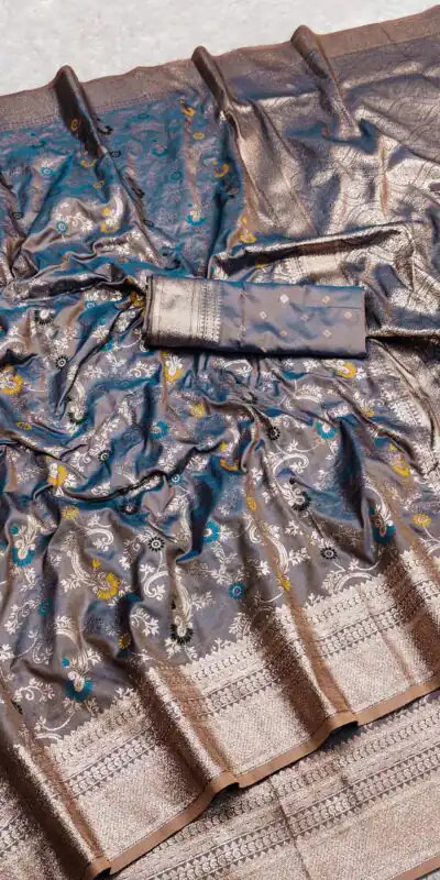 Grey Banarasi Silk With Zari Lace Work Saree