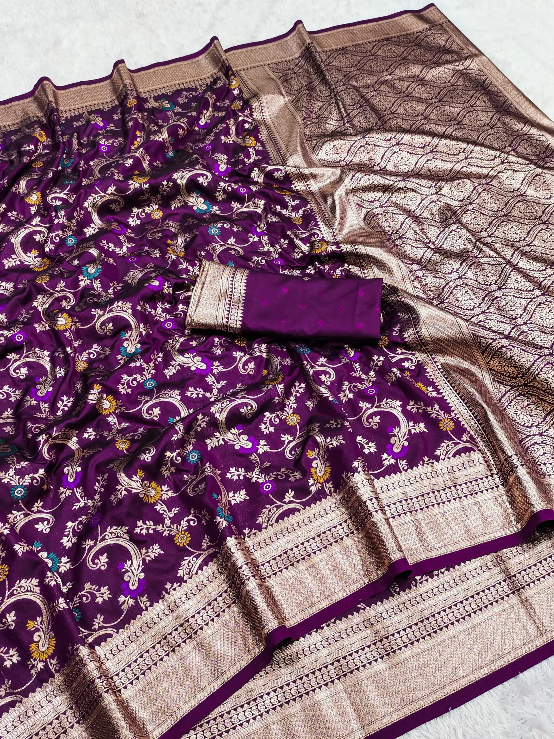 Wine Banarasi Silk With Zari Lace Work Saree