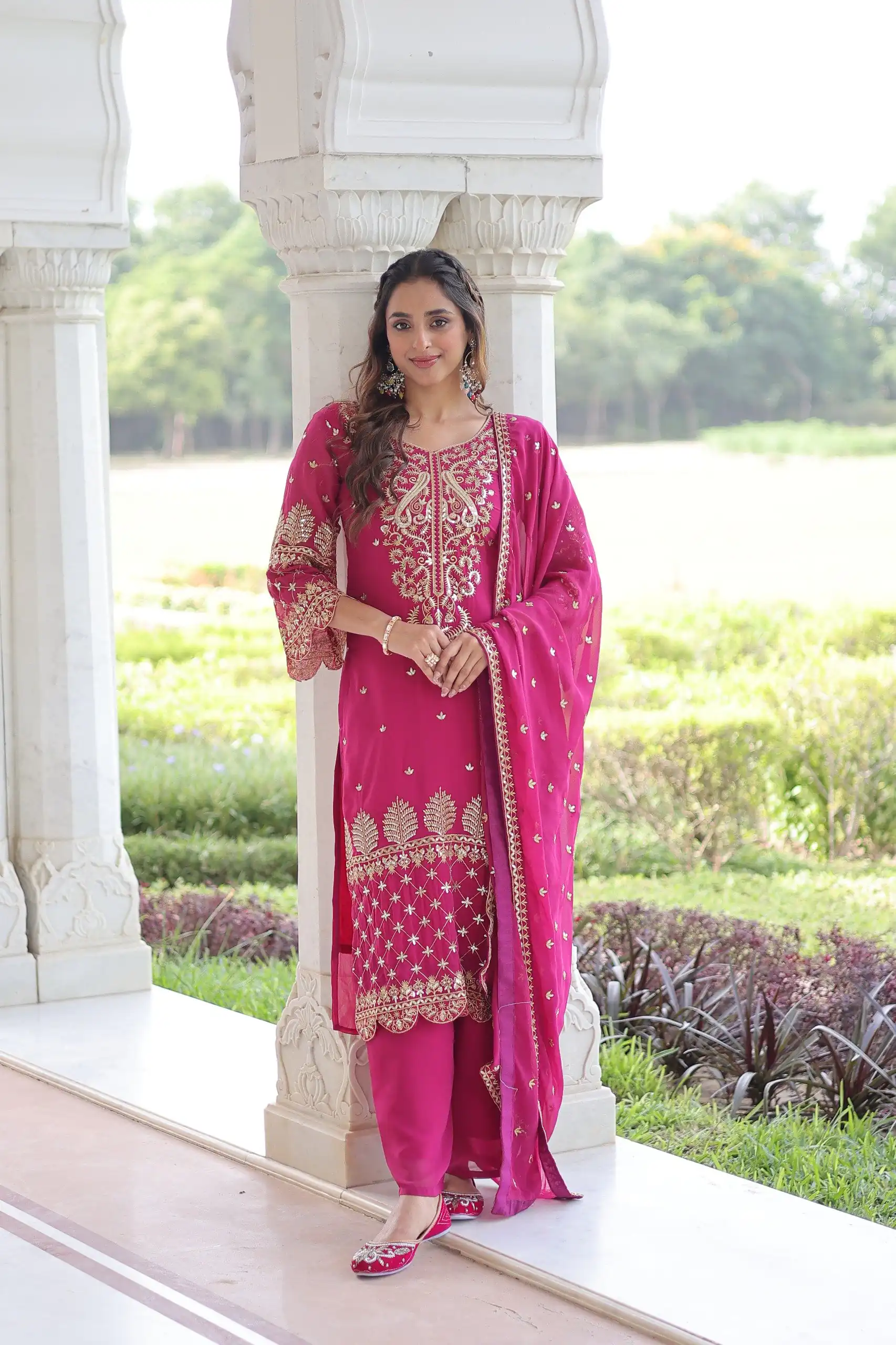 Pink Faux Blooming Embroidered Work Salwar Suit