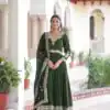 Green Vichitra Silk Embroidery Sequins Work Gown