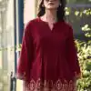 Maroon Rayon Cut Work Embroidery Kurti
