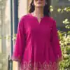 Pink Rayon Cut Work Embroidery Kurti