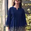 Navy Blue Rayon Cut Work Embroidery Kurti