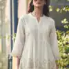Cream Rayon Cut Work Embroidery Kurti