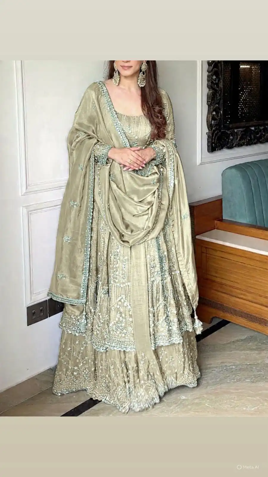 Cream Crunchy Silk Lace Embroidery Work Gown