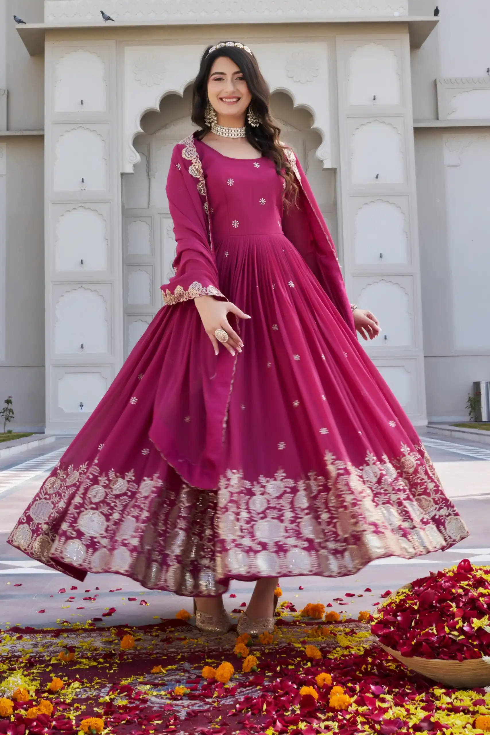 Pink Fox Georgette With Sequence Work Gown