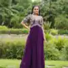 Purple Faux Blooming Embroidery Zari Work Gown