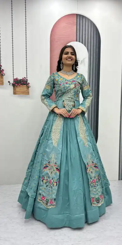 Sky Blue Vichitra Sequence Work Lehenga Choli
