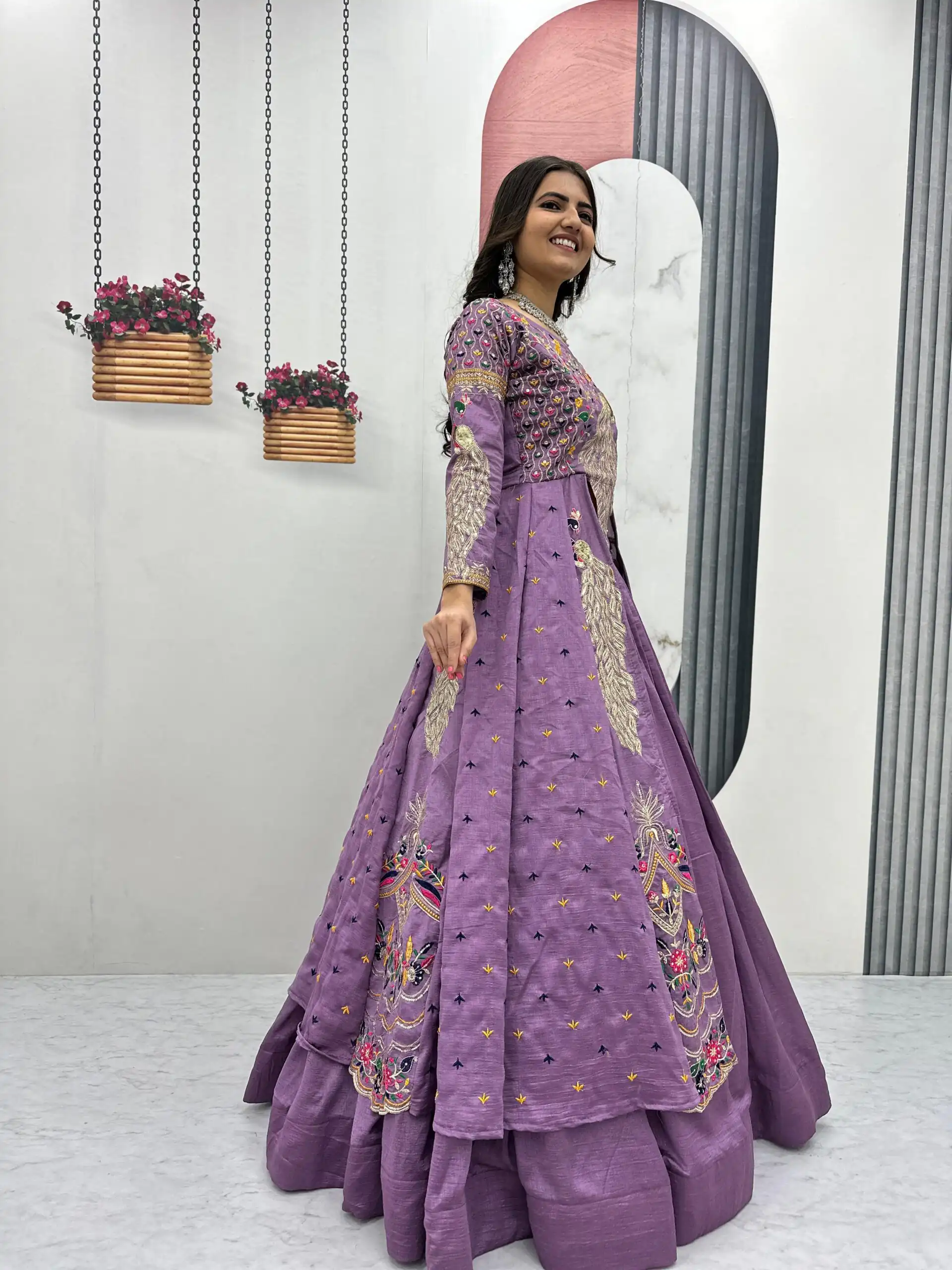 Lavender Vichitra Sequence Work Lehenga Choli - Image 4