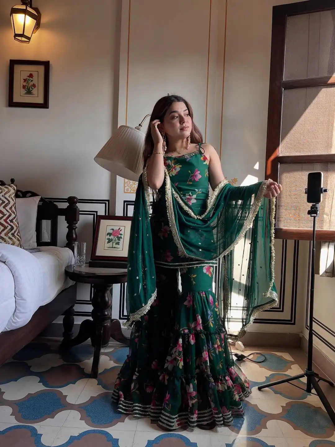 Green Faux Georgette Digital Print Work Salwar Suit - Image 4