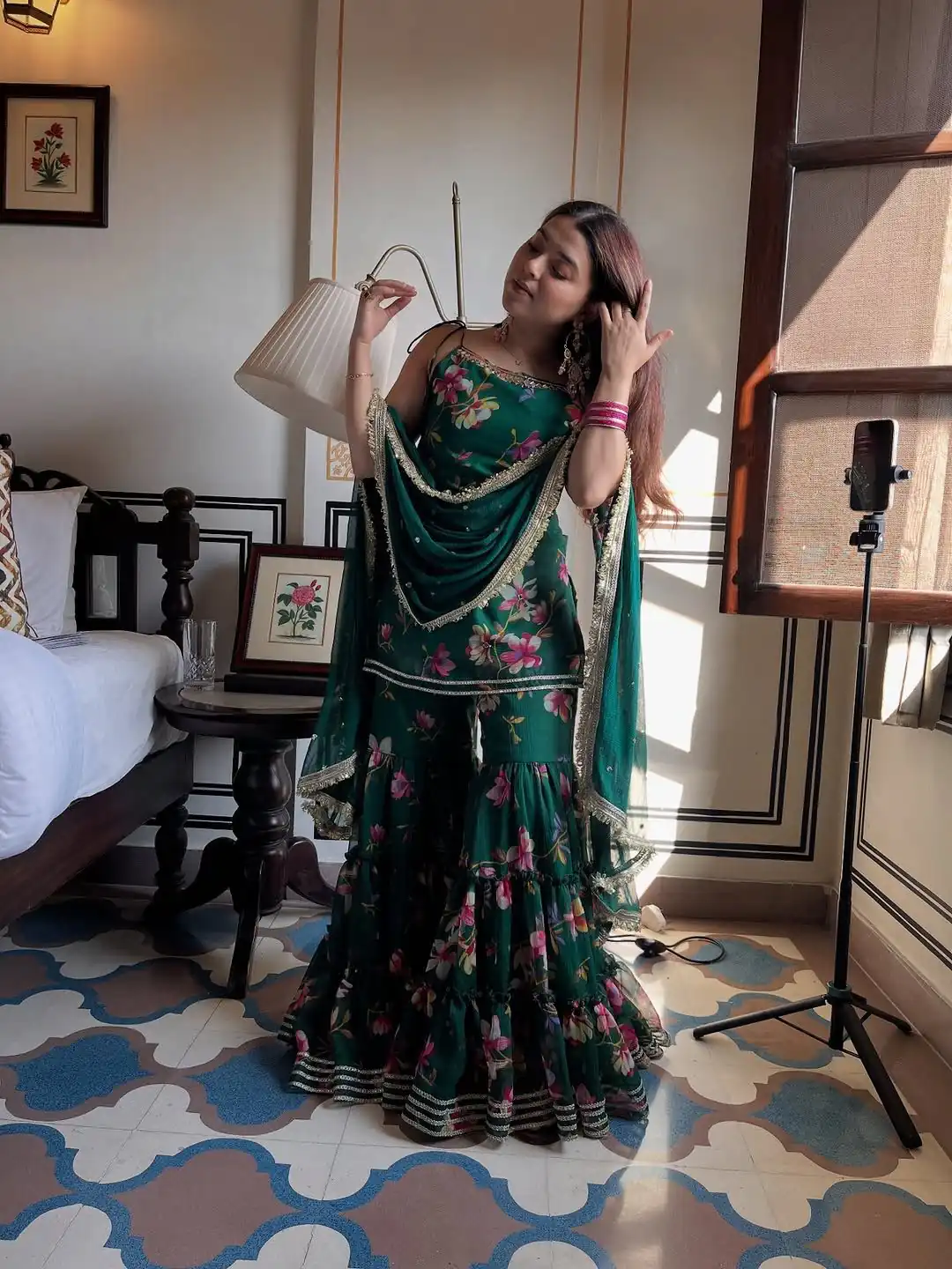 Green Faux Georgette Digital Print Work Salwar Suit - Image 5