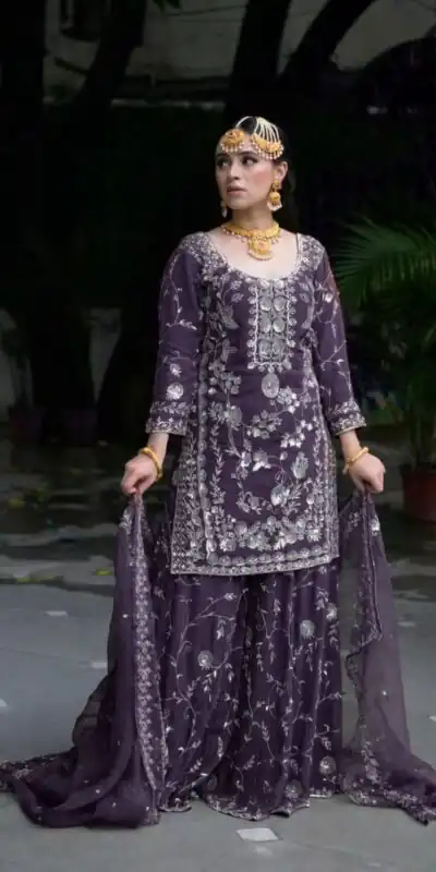 Purple Fox Georgette Embroidery Work Salwar Suit