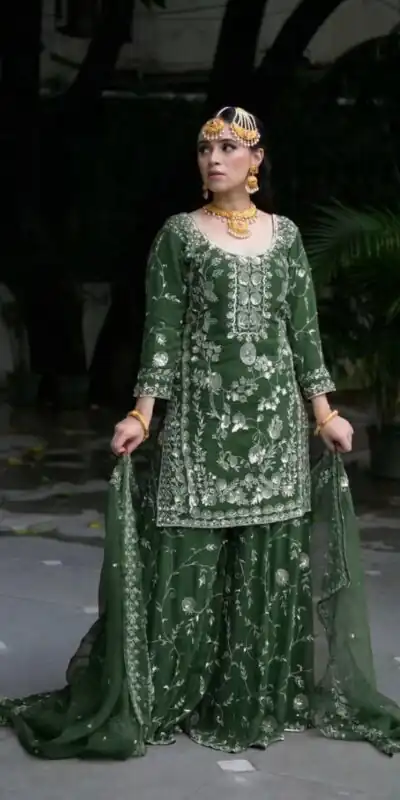 Green Fox Georgette Embroidery Work Salwar Suit