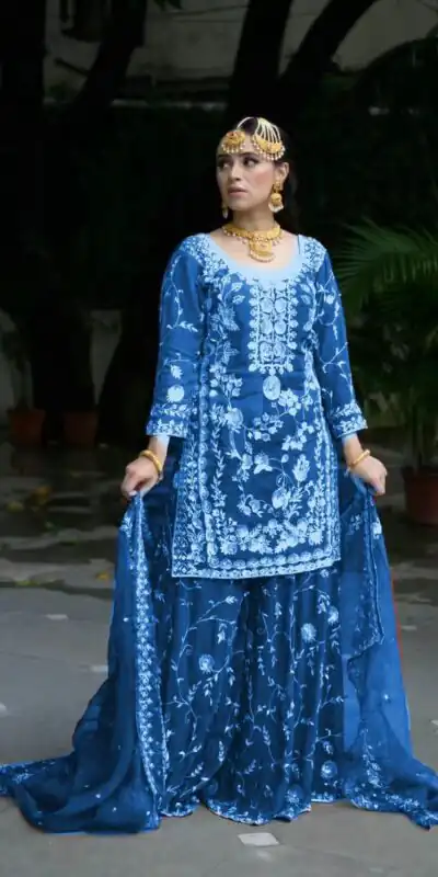 Royal Blue Fox Georgette Embroidery Work Salwar Suit