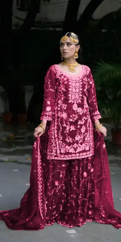 Pink Fox Georgette Embroidery Work Salwar Suit