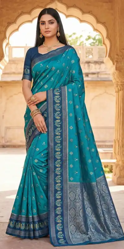 Firozi Pochampalli Silk Lace Zari Work Saree