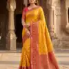Yellow Pochampalli Silk Lace Zari Work Saree