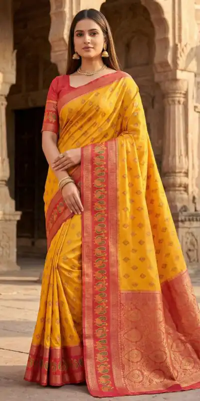 Yellow Pochampalli Silk Lace Zari Work Saree