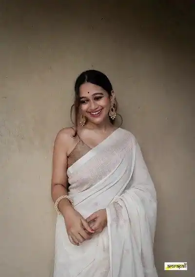 White Soft Lichi Silk Border Lace Saree