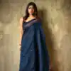 Blue Soft Lichi Silk Border Lace Saree