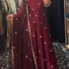 Maroon Fendy Silk Sequence Lace Work Gown