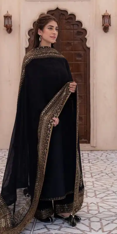 Black Natural Crep Silk With Embroider Salwar Suit