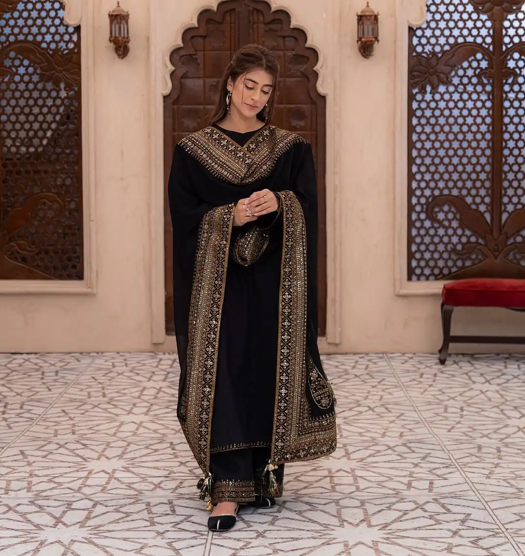 Black Natural Crep Silk With Embroider Salwar Suit - Image 6