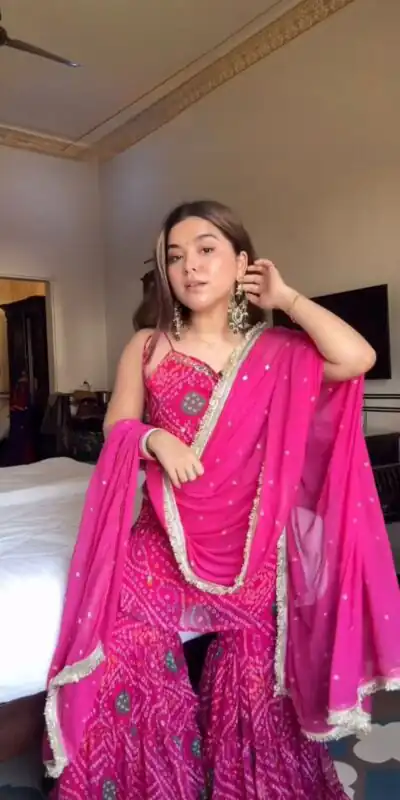 Pink Faux Georgette Printed Mirror Work Salwar Suit