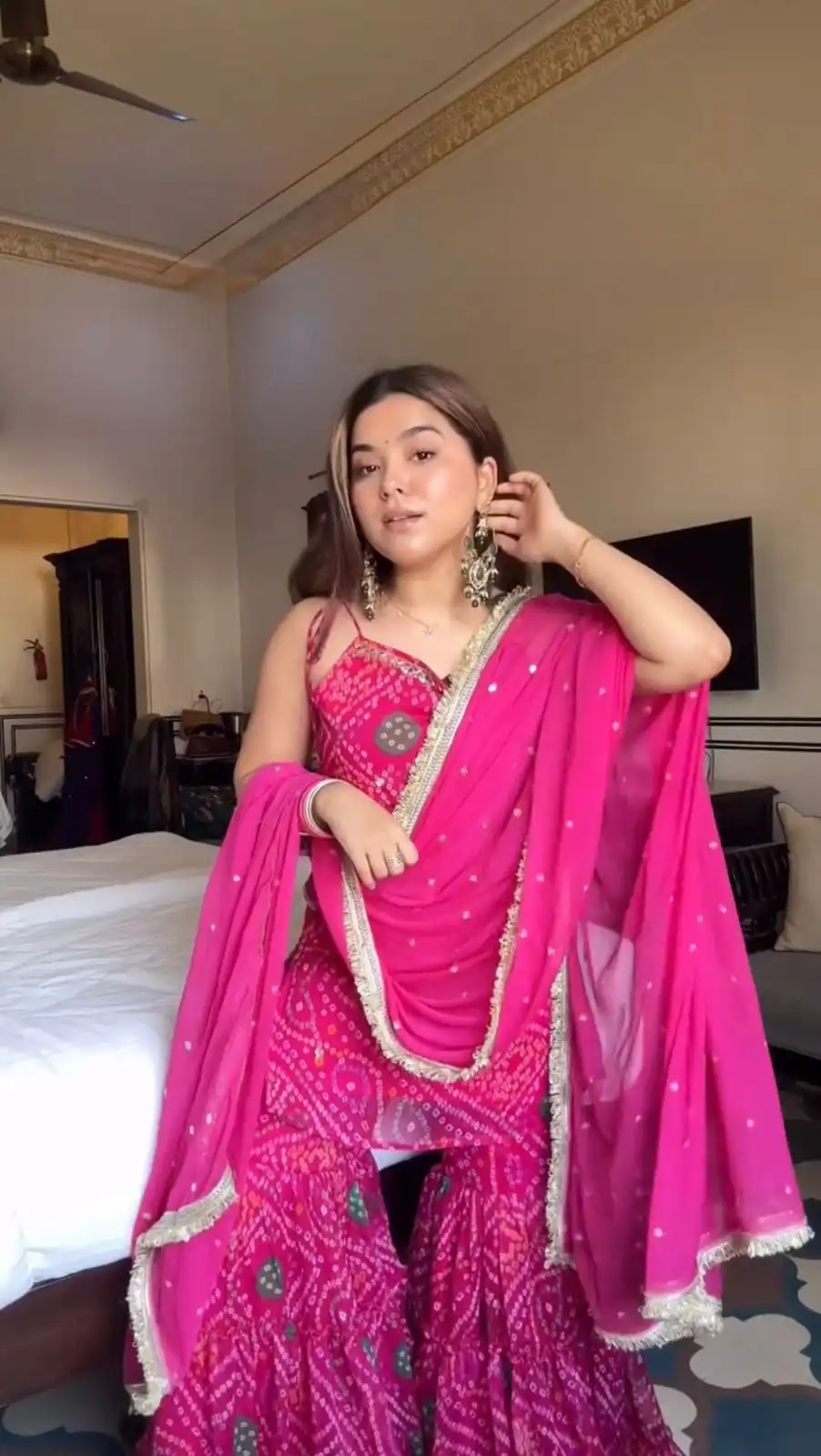 Pink Faux Georgette Printed Mirror Work Salwar Suit