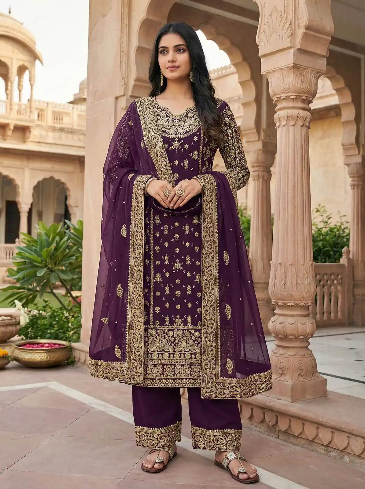 Purple Faux Georgette Embroidery Work Salwar Suit - Image 6