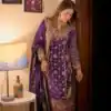 Purple Faux Georgette Embroidery Work Salwar Suit
