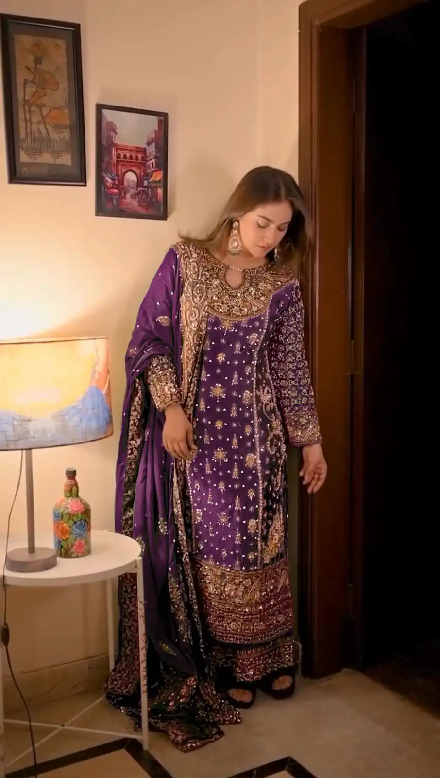 Purple Faux Georgette Embroidery Work Salwar Suit