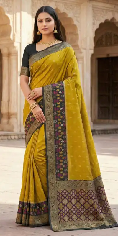 Mustered Pochampalli Silk Zari Work Saree
