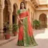 Peach Pochampalli Silk Zari Work Saree