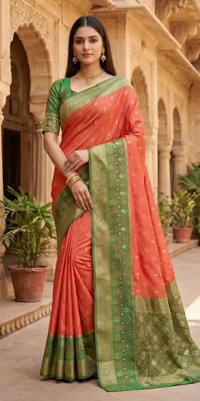 Peach Pochampalli Silk Zari Work Saree