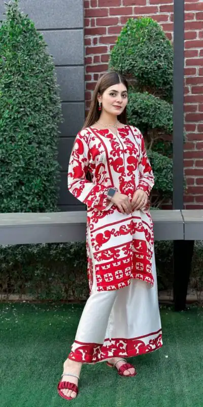 Red Natural Crape Digital Print Salwar Suit