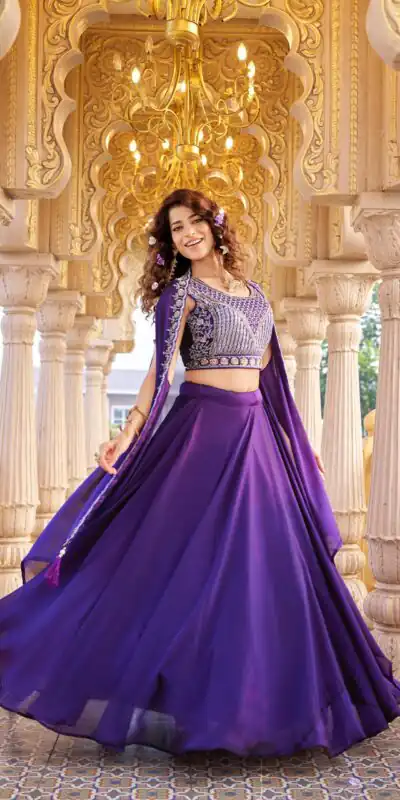 Dark Purple Rangoli Silk Embroidery Work Lehenga Choli