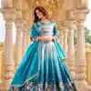 Blue Gold Crush Embroidery Work Lehenga Choli